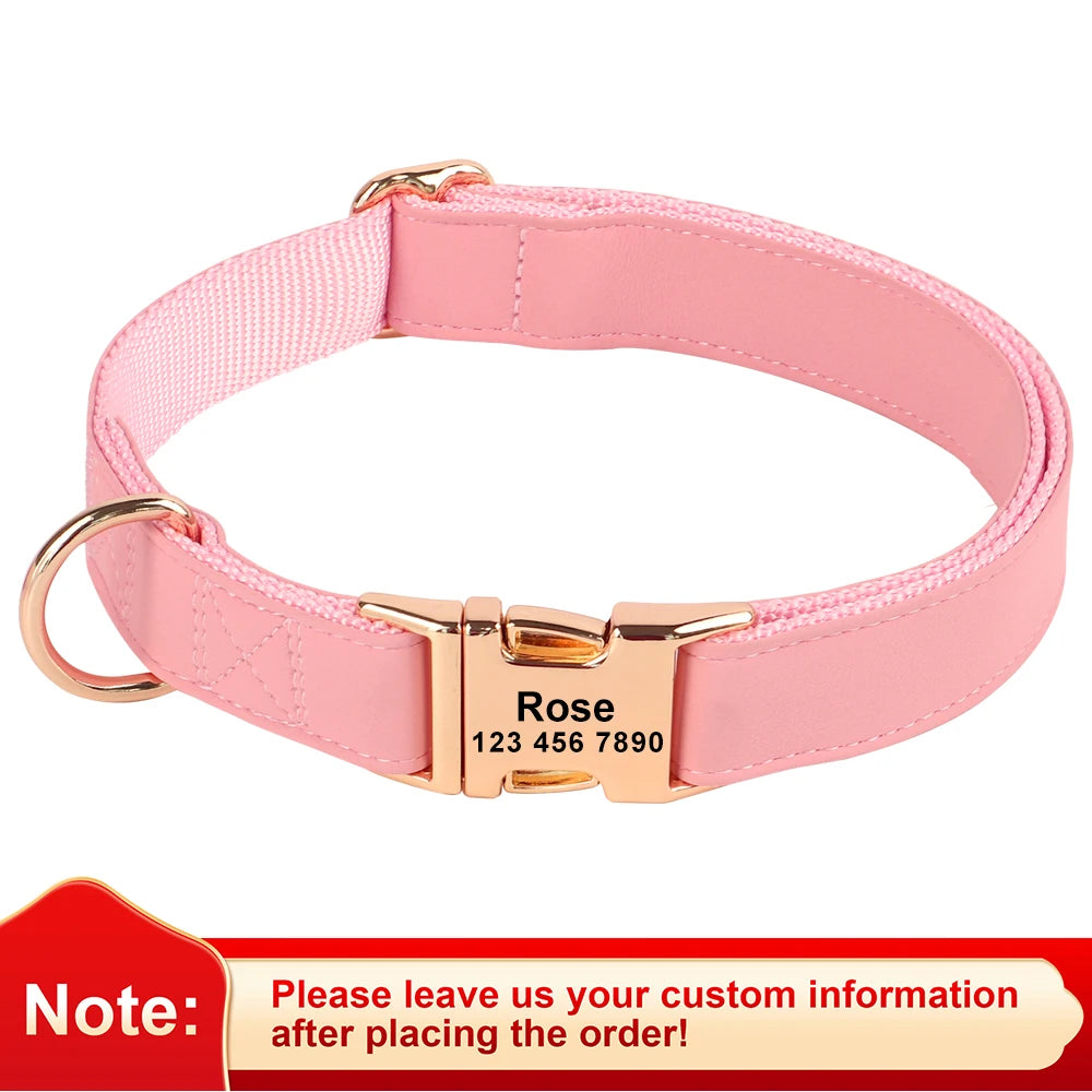 Personalized Dog Buckle Collar Customized Dog Leather Collars Free Engraving Pet Collar For Small Medium Large Dogs Bulldog Pug