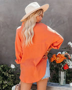 Women's Oversize Shirt Pocket Elegant Beautiful Blouse Women Casual Solid Turn Down Collar Loose Long Sleeve Top 2023 New
