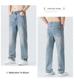 Summer Thin Straight Jeans Men's Clothing Soft Breathable Trousers Male Brand Comfortable Business Loose Denim Pants Retro Y2K