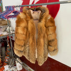 QUEENTINA Real Fox Fur Coat for Women, Winter Jacket, Warm Outerwear, Luxury Designer, External Clothes Plus Fashion New Long