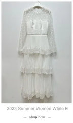 Lace White Prom Dress Women 2023 Summer Autumn Long Sleeve Sexy Slash Neck A Line Midi Party Vestidos Flower Embroidery