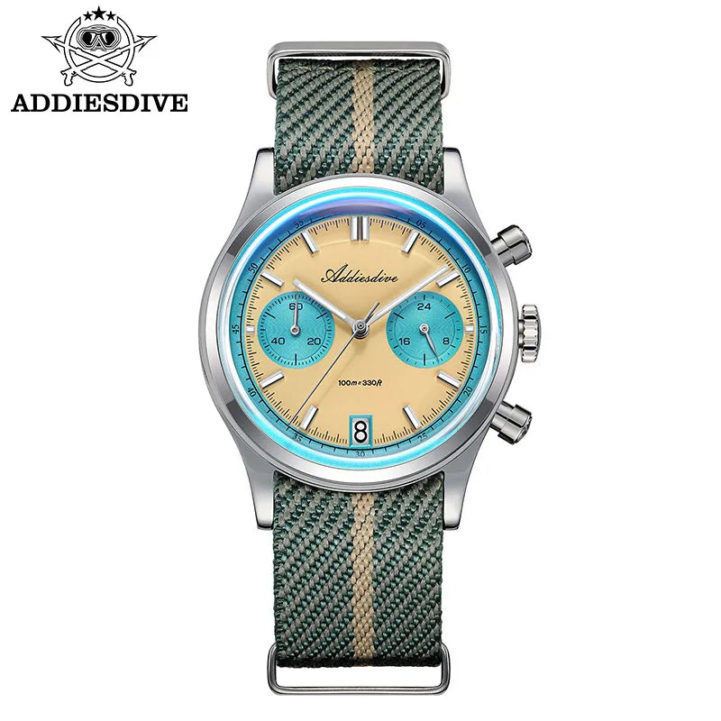 ADDIESDIVE AD2095 Watch of Men 60min Chronograph Quartz Wristwatch Bubble Mirror Glass Luminous Waterproof Men's Watches 38mm