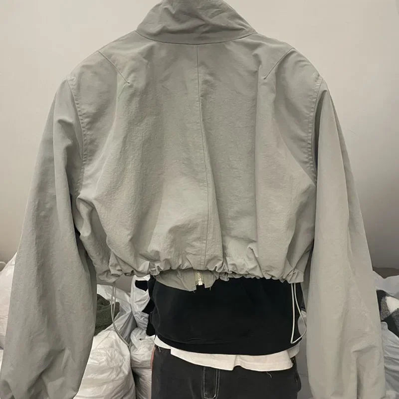 Autumn Vintage Women's Windbreaker Cropped Jackets Harajuku Oversized Streetwear Long Sleeve Casual Fashion Female Elegant Top