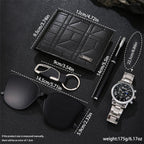 5 pieces/set of fashionable and all-matching men's watch set + wallet + glasses + key chain + pen birthday gift set
