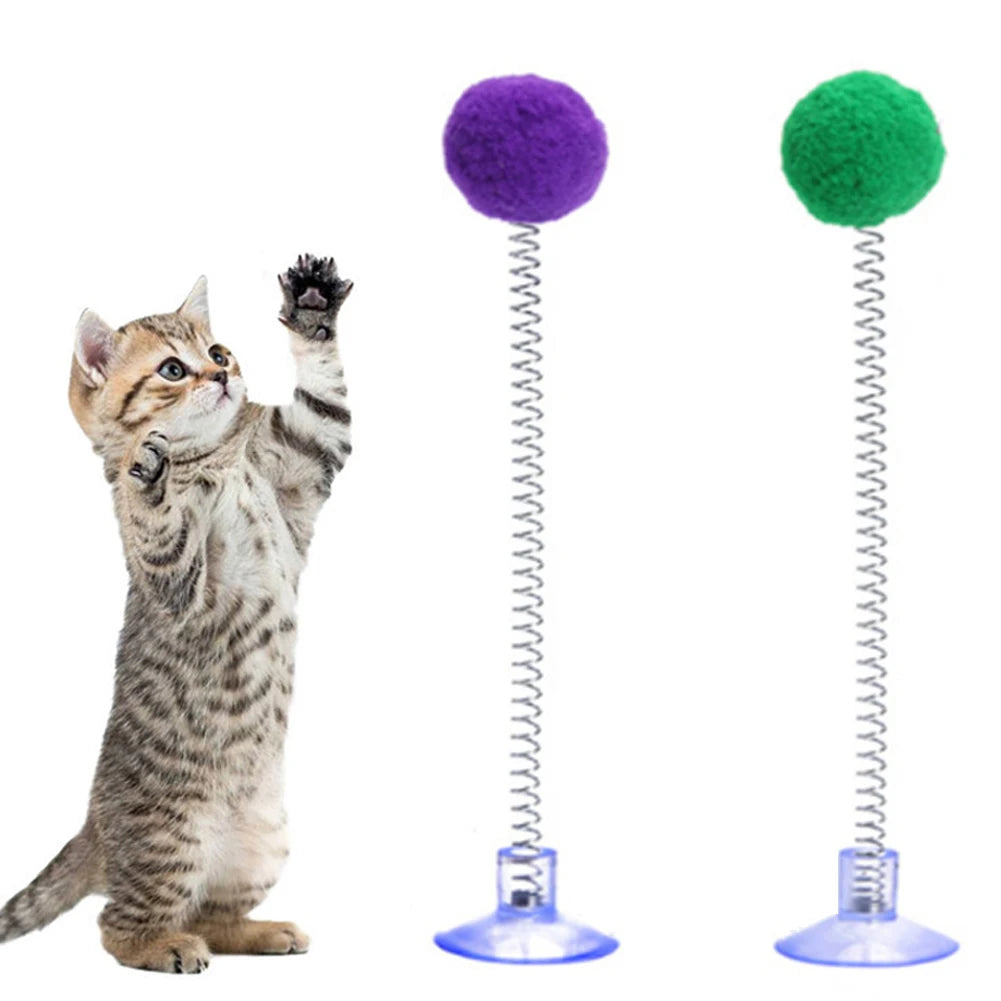 1pc Random Color Cat Feather Spring Ball Toy with Suction Cup Interactive Cat Teaser Wand Cat Toy Cat Scratcher Toy Cat Supplies