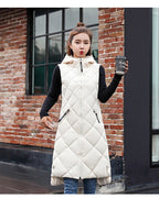 Women's Sleeveless Vest Long Down Padded Jacket Solid Color Hooded Loose Ladies Fashion Casual Warm Winter Jacket Vest Women
