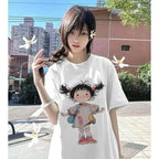 Summer Korean Version of Creative Girl Print Short-sleeved T-shirt Versatile Fashion Ladies Single Product Aesthetic Y2K Top