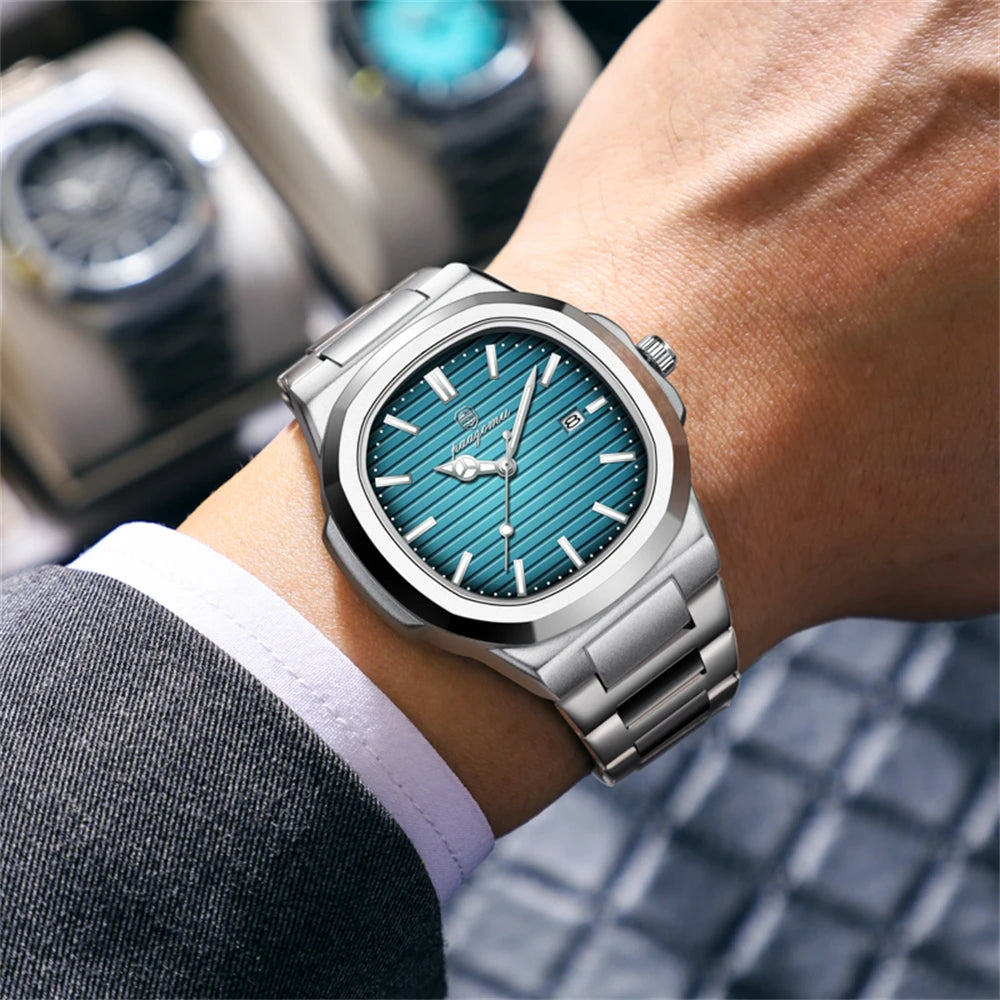 PENGAGAR Trend Men's Watches Classic Fashion Original Quartz Watch for Man Square Dial Waterproof Luminous Date Wristwatch Reloj