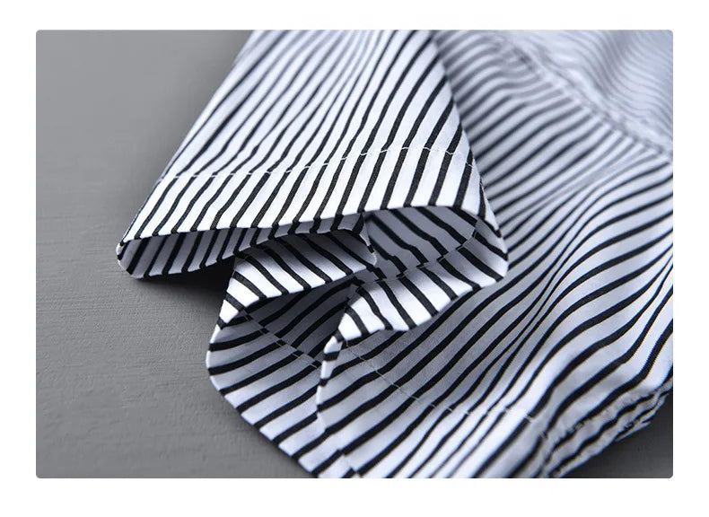 2025 Spring Summer New Casual Striped Cotton Short Sleeve Shirts for Men Clothing Soft Turn-down Collar Shirts DCC03