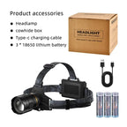 Powerful XHP360 36-LED Zoom Headlamp, 18650 Rechargeable Headlight, Adjustable Bright Flashlight for Fishing, Camping, Hiking