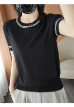 Women New Summer Short-sleeved Tees O-Neck Slim 100% Cotton Linen Hollow Pullover T-shirt Knitted Base Casual Sweater