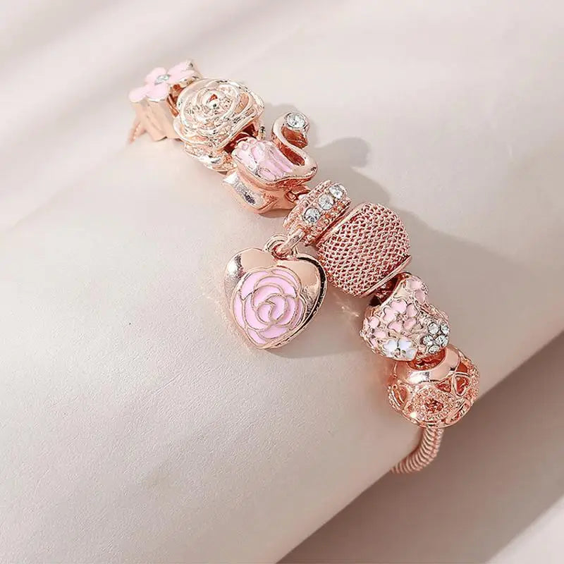 1Pcs Minimalist And Atmospheric Oil Dripping Rose Heart Bead Bracelet Fashionable Oil Painting Swan Lantern Bead Bracelets INS