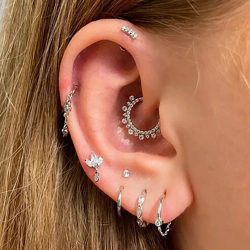Piercing Helix Lobe Hoop Chain Earrings Zircon Gold Color Tragus Rook Ear Cartilage Accessories Women Jewelry Gift Wholesale