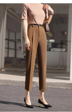 Office Lady Fashion Coffee Harlan Suit Pants Spring Summer Thin Women Koreon Women High Waist Casual Slim Cropped Trousers 2023
