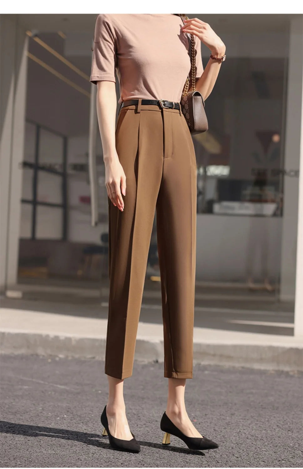 Office Lady Fashion Coffee Harlan Suit Pants Spring Summer Thin Women Koreon Women High Waist Casual Slim Cropped Trousers 2023