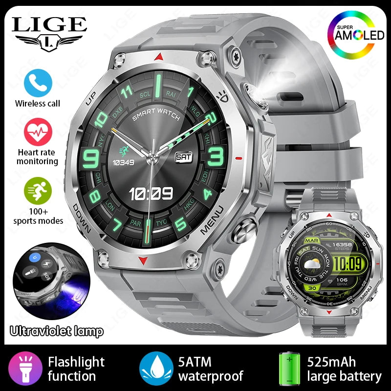 LIGE New 1.43 inch AMOLED Screen Smart Watch 525mAh Big Battery BT Call IPX8-5ATM Waterproof Sports Health Monitoring Smartwatch