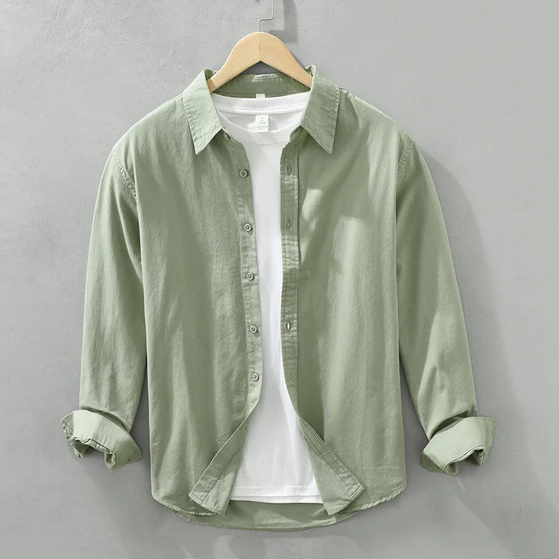 2025 Spring New Casual 100% Cotton Long Sleeve Shirt for Men Multi-color Simple Solid Color Classic Daily Shirts CM6651