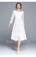 Lace White Prom Dress Women 2023 Summer Autumn Long Sleeve Sexy Slash Neck A Line Midi Party Vestidos Flower Embroidery