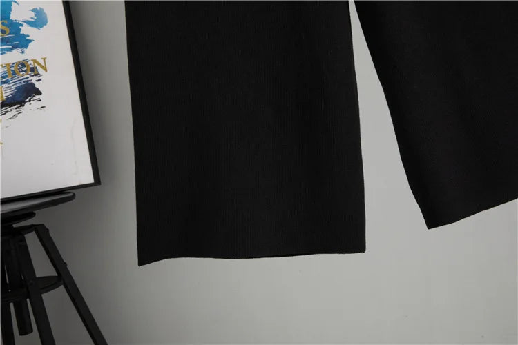 Korean Design Knitted 2 Piece Sets Women Knitwears Double Breasted Sweater Cardigan Tops Conjuntos High Waist Sweatpants Outfit