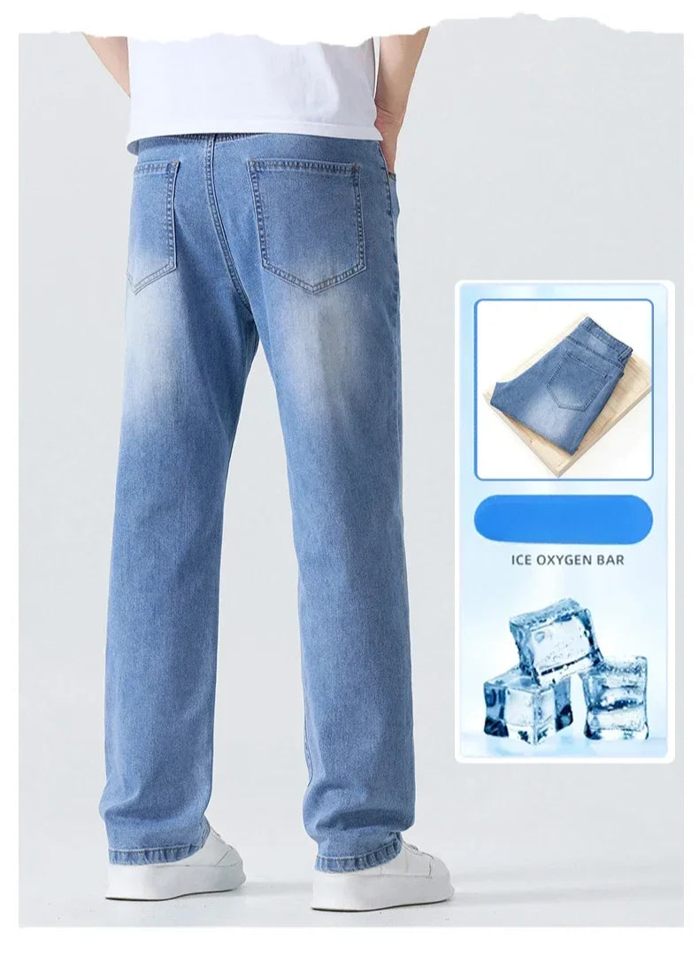 Summer Thin Straight Jeans Men's Clothing Soft Breathable Trousers Male Brand Comfortable Business Loose Denim Pants Retro Y2K