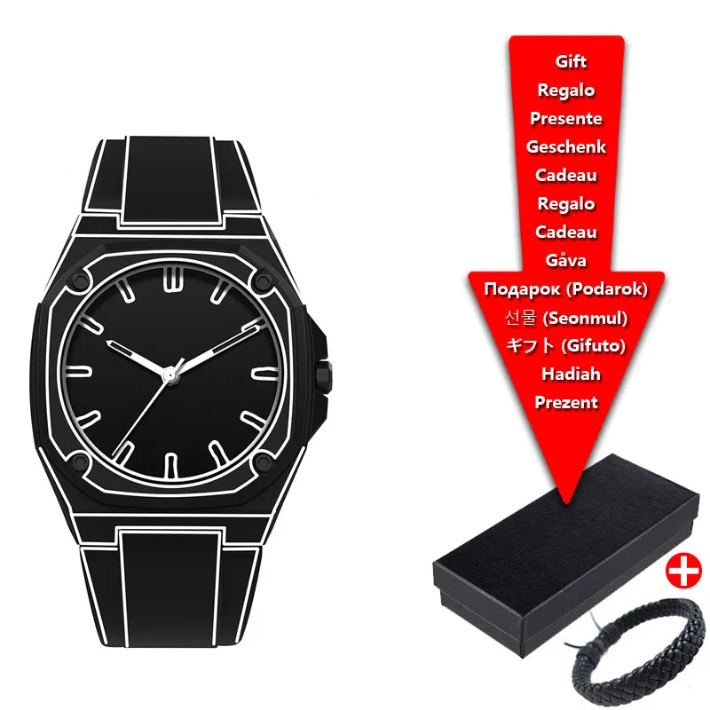 Creative Black and White Sketching Fashion Brand Men's Quartz Watch Casual Plastic Strap Waterproof Calendar Women's Watch