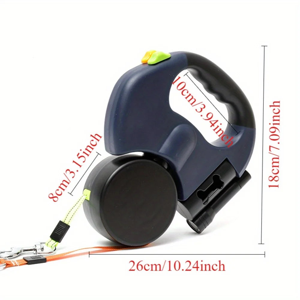 2-in-1 Dual-Headed Automatic Retractable Dog Leash for Medium-Small Breed, Teacup Poodle, Bichon Frise, Corgi, ABS Material