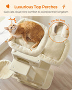 Feandrea Cat Tree, Height 206 cm, with 13 Scratching Posts, 2 Platform, 2 Kennels, Basket, Hammock, Pompom