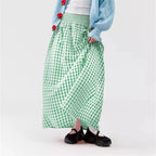 Women Y2K Bow Plaid Maxi Skirt High Waist Gingham Tiered Long Skirt Vintage A-Line Ruffle Flowy Midi Skirt Party Clubwear