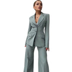 2024 Elegant Women Suit Two Piece Jacket Pants Single Breasted Female Clothing Slim Fit Formal Office Lady Wear Blazer Set