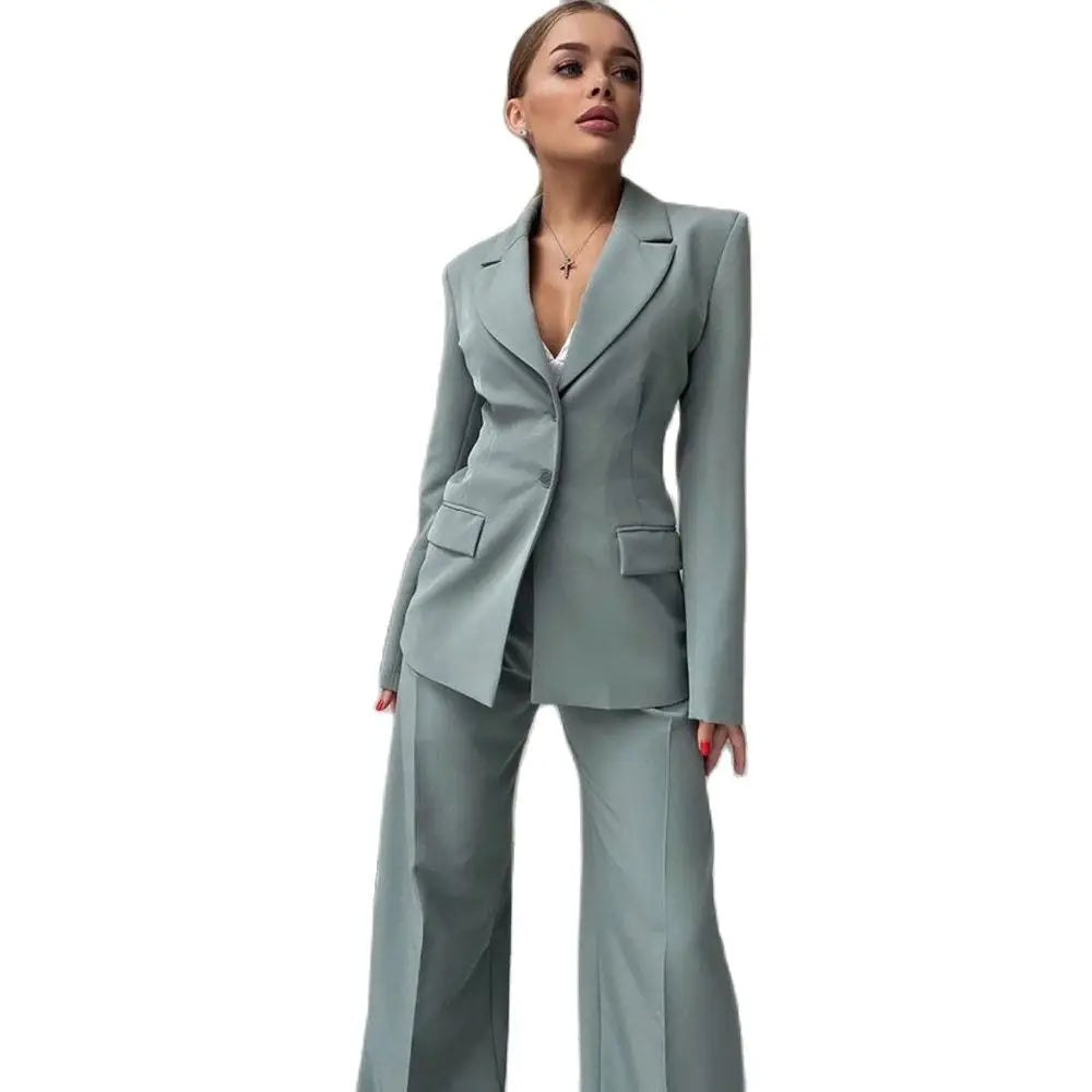 2024 Elegant Women Suit Two Piece Jacket Pants Single Breasted Female Clothing Slim Fit Formal Office Lady Wear Blazer Set