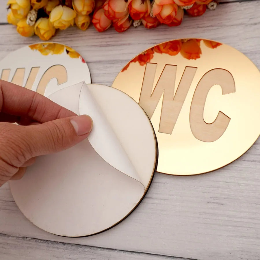 Mirror WC Door Sign Stickers Round Shape Laser Cut Acrylic 3D DIY New House Toilet Signs Home Decoration Accessories Wall Decor