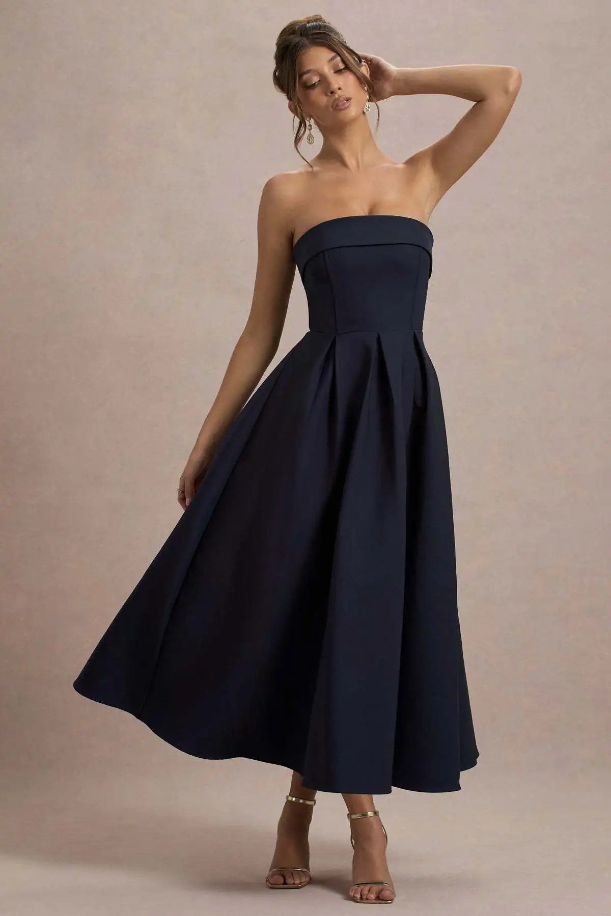 2025 French Fashion Elegant Long Evening Dress Women High-end Solid  Sleeveless Strapless Party Dress Chic Minimalist Clothes