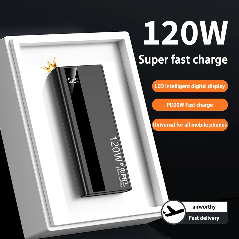 120W 50000mAh Power Bank High Capacity Digital Display Fast Charging Powerbank Portable Battery Charger Type C For iPhone