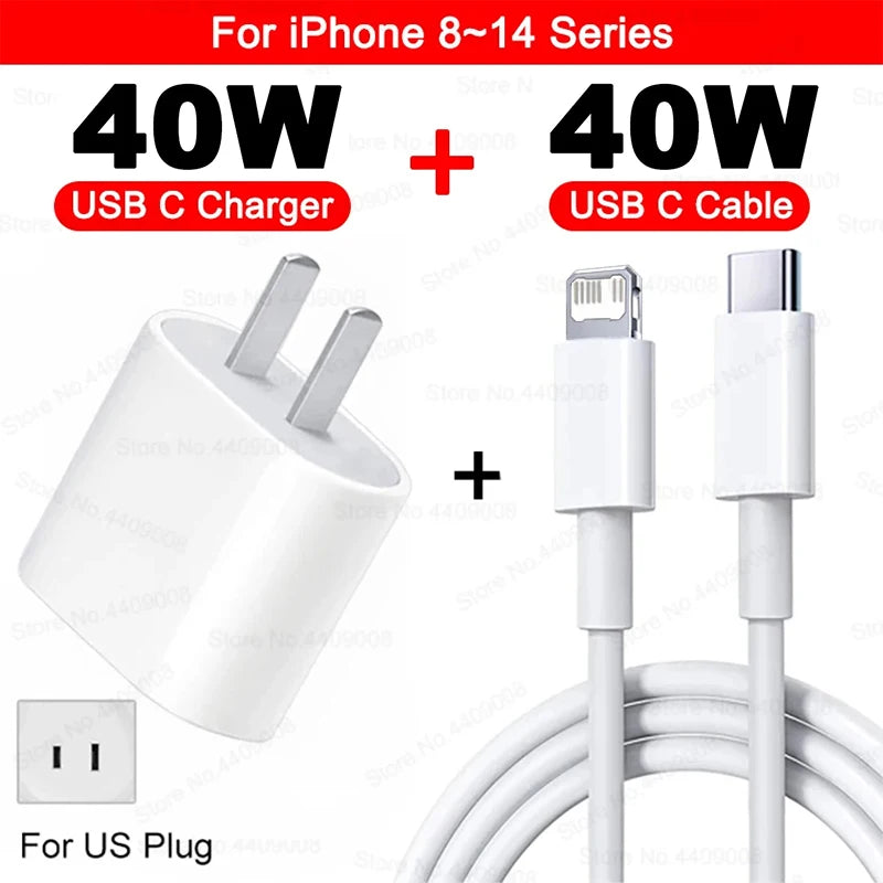 Original PD 40W Fast Charger For iPhone 15 11 12 13 14 16 Pro Max Charging Cable For iPhone USB Type C Charger Phone Accessories