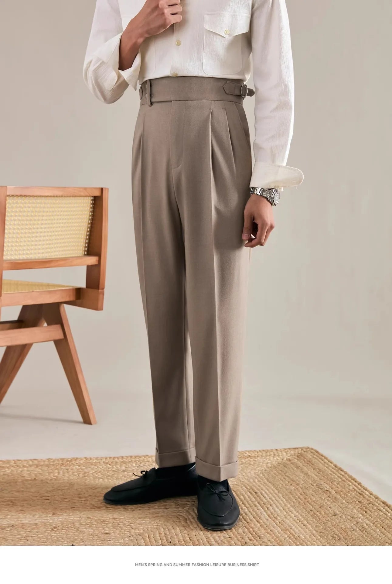 Italian Naples Trousers High Waisted Straight Men's Business Casual Pants High-end Elegant Retro Suit Pants Banquet Wedding