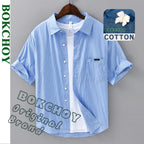 2025 Spring Summer New Casual Striped Cotton Short Sleeve Shirts for Men Clothing Soft Turn-down Collar Shirts DCC03