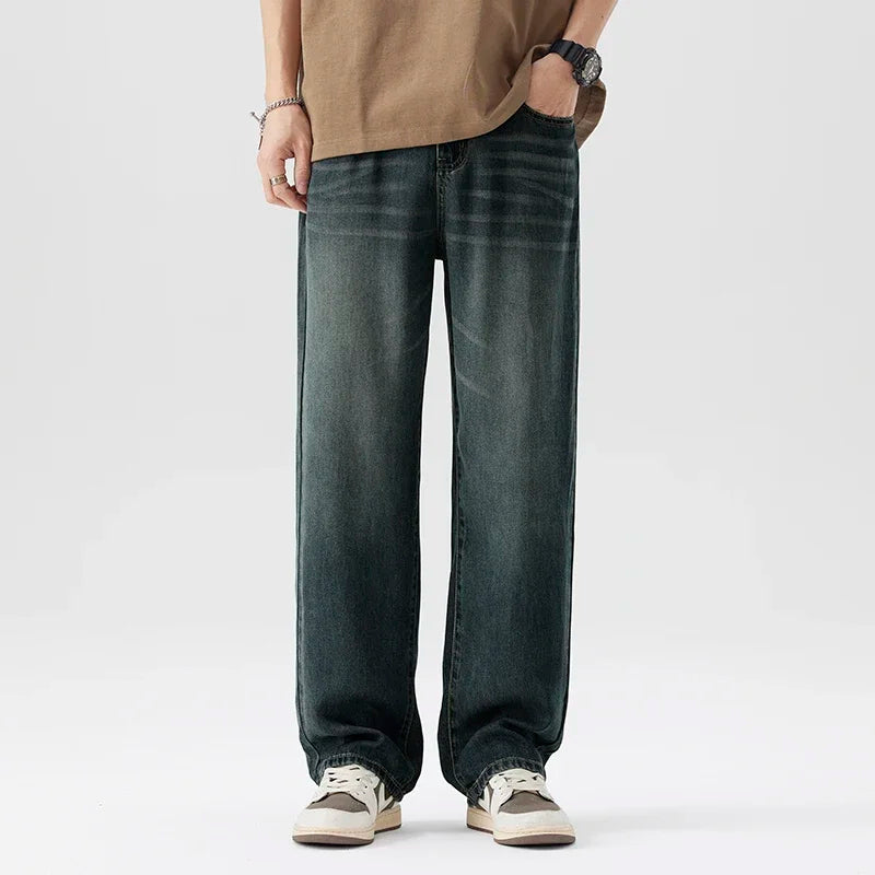Spring Summer Thin Men's Loose Jeans Lyocell Draped Soft Fashion Loose Pants Streetswear Vintage Straight Y2K Denim Trousers