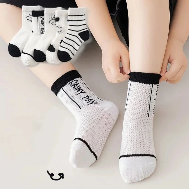 5 Pairs/Lot Children Socks Boy Girl Baby Fashion Cotton Solid Wild Soft Cozy Breathable For 1-12Y Summer Kids Casual Mesh Socks