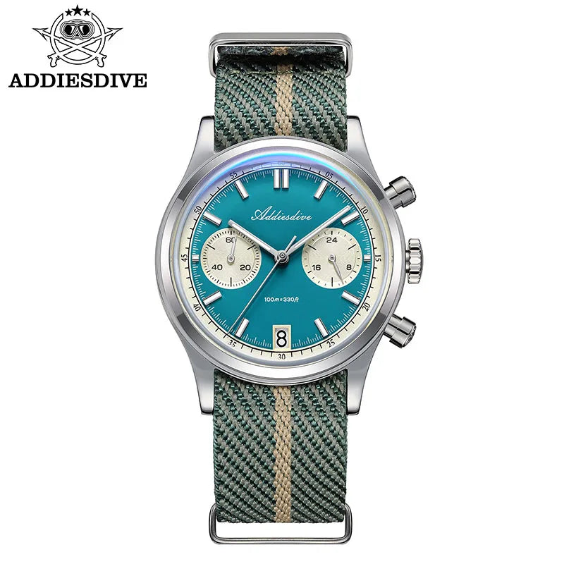ADDIESDIVE AD2095 Watch of Men 60min Chronograph Quartz Wristwatch Bubble Mirror Glass Luminous Waterproof Men's Watches 38mm