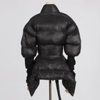 TWOTWINSTYLE Solid Temperament Spliced Lace Up Coat for Women V Neck Long Sleeves Tunic Warm Cotton Coats Female Clothing New