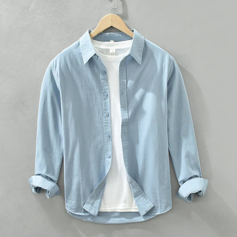 2025 Spring New Casual 100% Cotton Long Sleeve Shirt for Men Multi-color Simple Solid Color Classic Daily Shirts CM6651