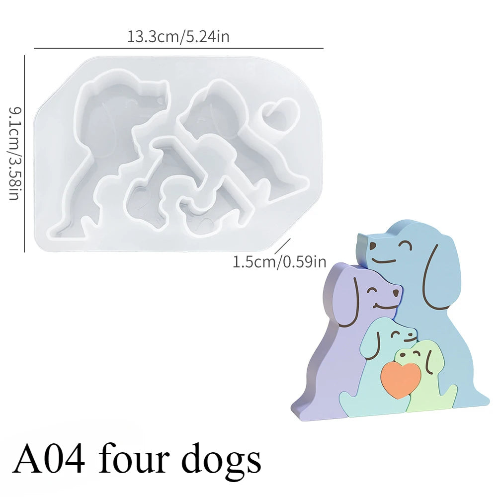 Dogs Family Puzzles Clay Silicone Mold Cat Bear Elephant Gypsum Plaster Mould Animal Craft Ornament Cement Concrete Resin Mold