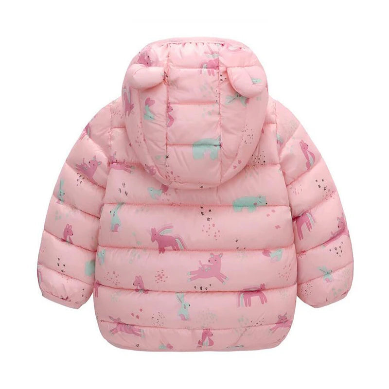 Children Boys Baby Hooded Lightweight Down Jackets Warm Outerwear Autumn Kids Girls Coats Cartoon Dinosaur Print Casual Clothing