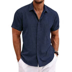 Men Cotton Linen Hot Sale Men's Short-Sleeved Shirts Summer Solid Color Turn-down Collar Casual Beach Style Plus Size Tops