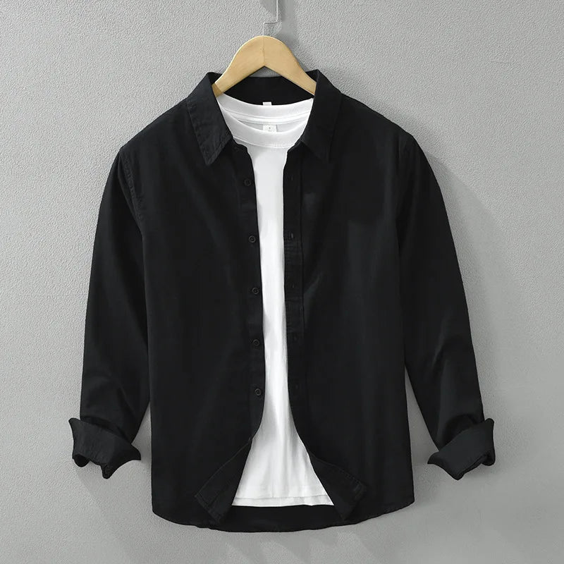 2025 Spring New Casual 100% Cotton Long Sleeve Shirt for Men Multi-color Simple Solid Color Classic Daily Shirts CM6651