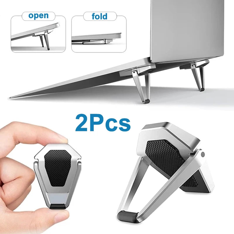 2Pcs Desktop Foldable Laptop Stand Base Portable Small Metal Base Universal Anti-Slip Stand Adjustable Notebook Cooling Holder