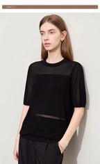 Amii Minimalism 2024 Knit Sweater Women Summer New Solid O-Neck Loose Short-sleeved Wool Casual Patchwork Chic Tops 12422028