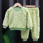 New Autumn and Winter Flange Pajamas Suits Children's Long Sleeve Top+Trousers Sets Plus Velvet Thick Home Wear 1-6 Years Old