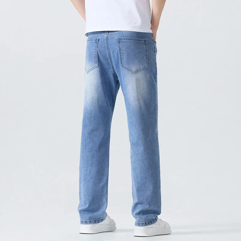 Summer Thin Straight Jeans Men's Clothing Soft Breathable Trousers Male Brand Comfortable Business Loose Denim Pants Retro Y2K