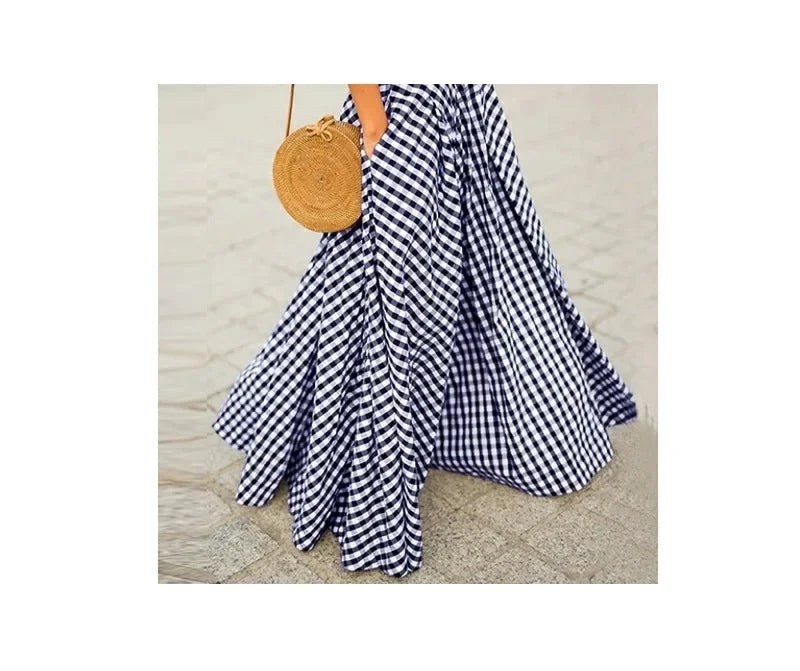 Elegant High-Waisted Long Dress For Women Summer New Arrival Commuting Plaid Big Skirt Wide Leg Design Female Fashion